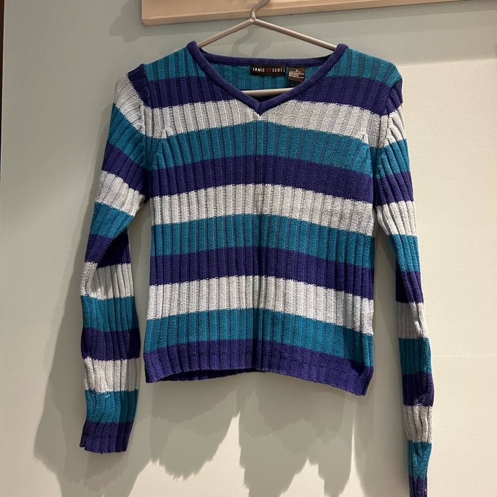 Blue striped knit top